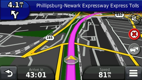 screenshot from GPS showing map of United States Northeast